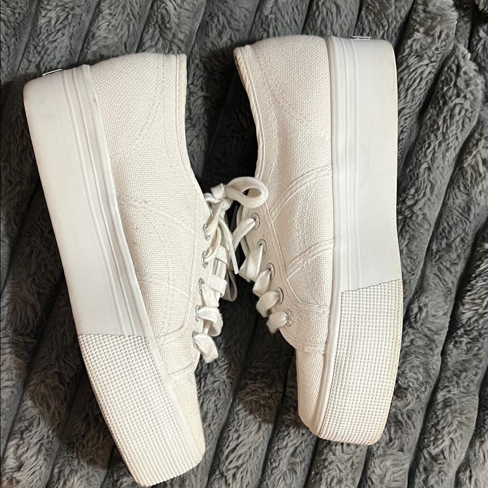 Superga Cream Platform Canvas Sneakers for Women - Picture 8 of 11